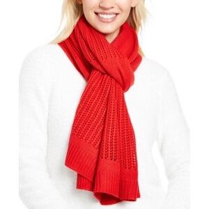 (NWT) DKNY Women's Open-Knit Blocked Scarf in Red